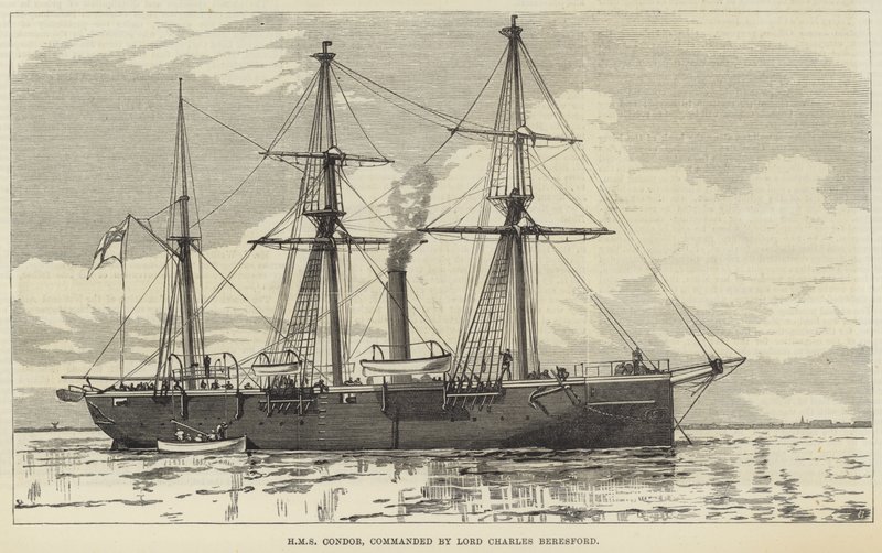Lord Charles Beresford tarafından yönetilen HMS Condor (gravür) by English School