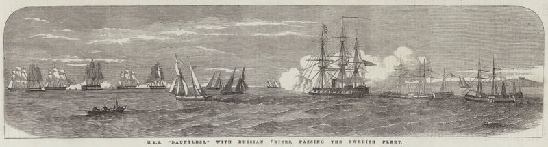 HMS "Dauntless", Rus Ödülleri ile İsveç Filosunu geçerken (gravür) by English School