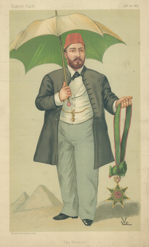 HH Mehemed Tevfik-Pasha, Mısır Hidivi, Hidiv, 20 Ocak 1883, Vanity Fair karikatürü by English School
