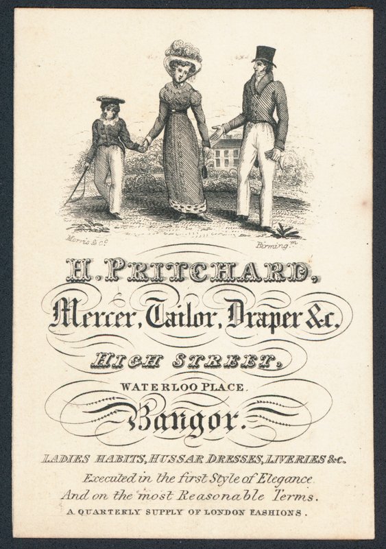 H Pritchard, tüccar, terzi ve kumaşçı, ticaret kartı by English School