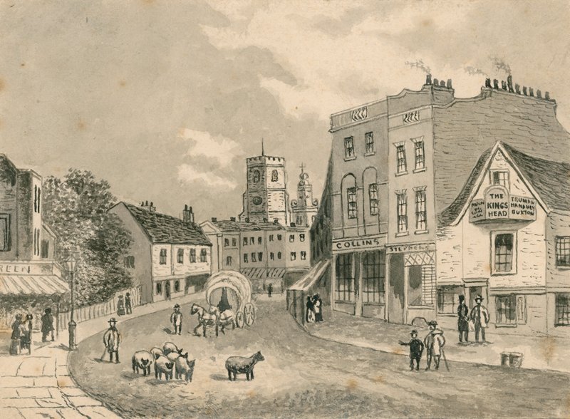 1840 yılında kiliseye bakan Hackney (kağıt üzerinde wc) by English School