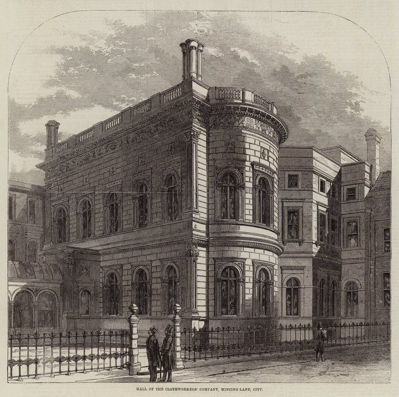 Kumaş İşçileri Şirketi Salonu, Mincing-Lane, Şehir (gravür) by English School