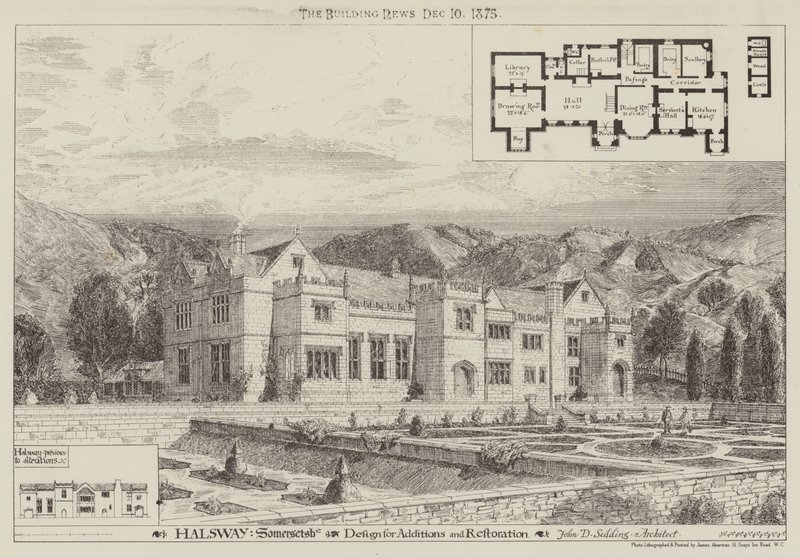 Halsway, Somersetshire, Eklemeler ve Restorasyon için Tasarım (gravür) by English School