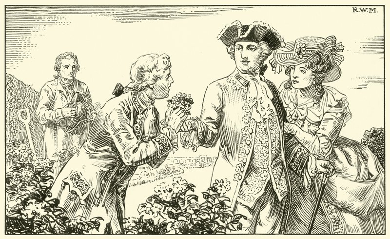 Majestelerine bir demet patates çiçeği verdi (kağıt üzerine mürekkep) by English School
