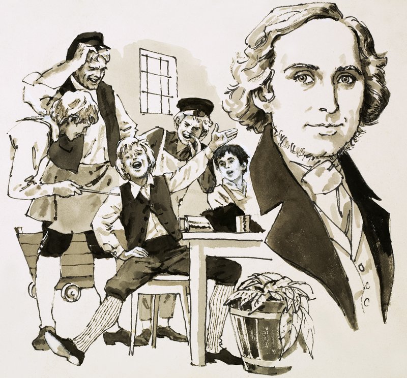 Hans Christian Andersen entertains his fellow apprentices by singing by English School