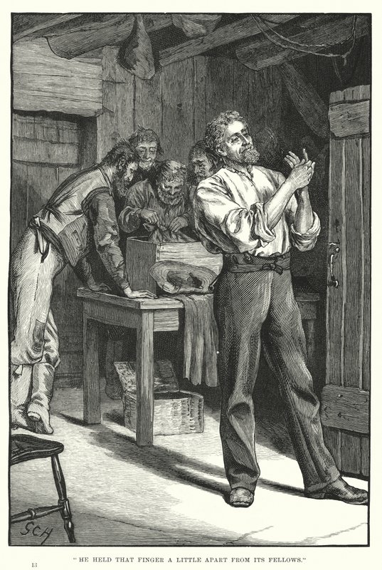O parmağı arkadaşlarından biraz uzak tuttu (gravür) by English School
