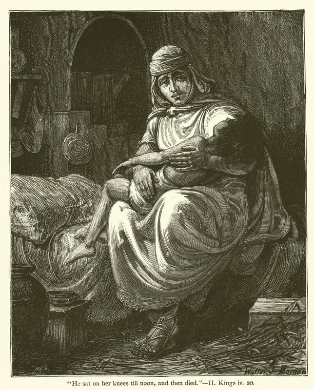 "Öğlene kadar dizlerinin üzerinde oturdu ve sonra öldü", II, Kings, iv, 20 (gravür) by English School