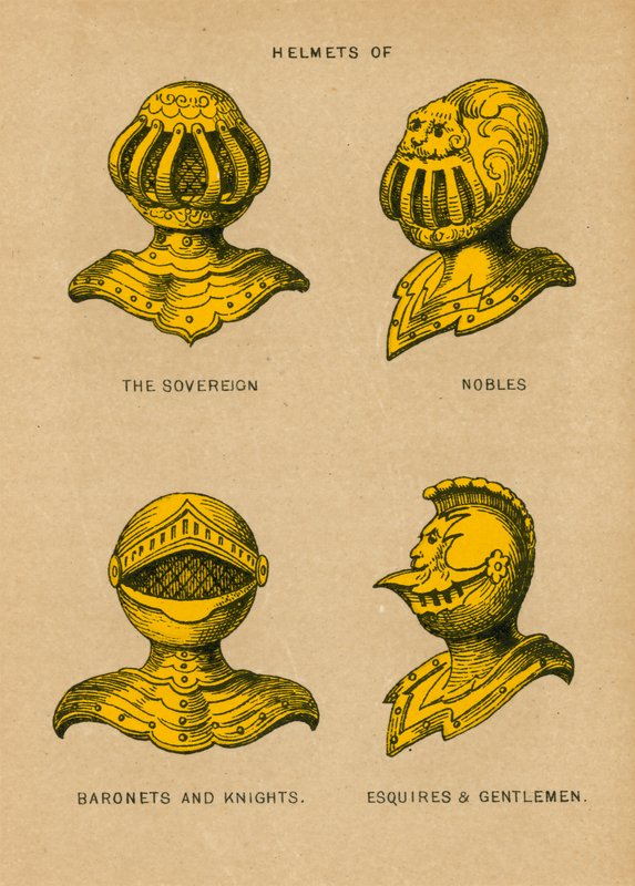 Helmets of the Sovereign, Nobles, Baronets and Knights, Esquires und Gentlemen by English School