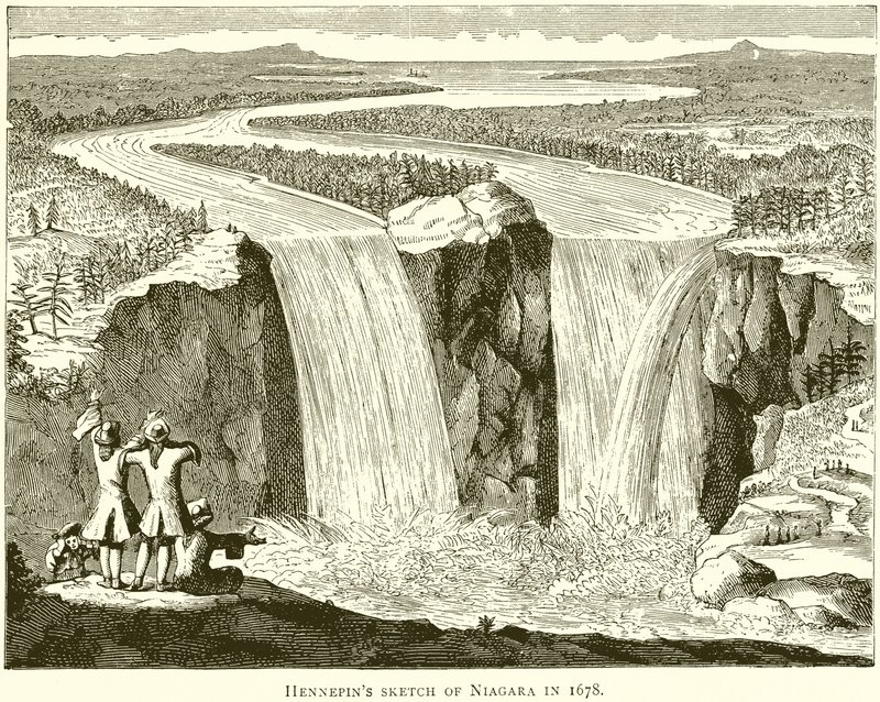 1678 yılında Niagara Hennepins Sketch by English School