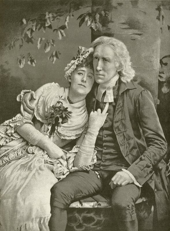 Papaz rolünde Henry Irving ve Olivia rolünde Ellen Terry (gravür) by English School