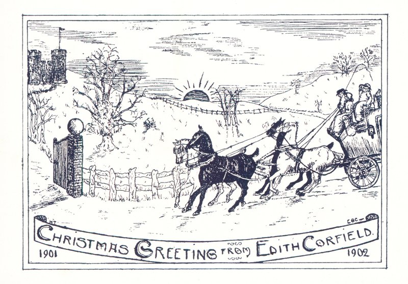 Kaleye seyahat eden at ve araba, Noel kartı by English School