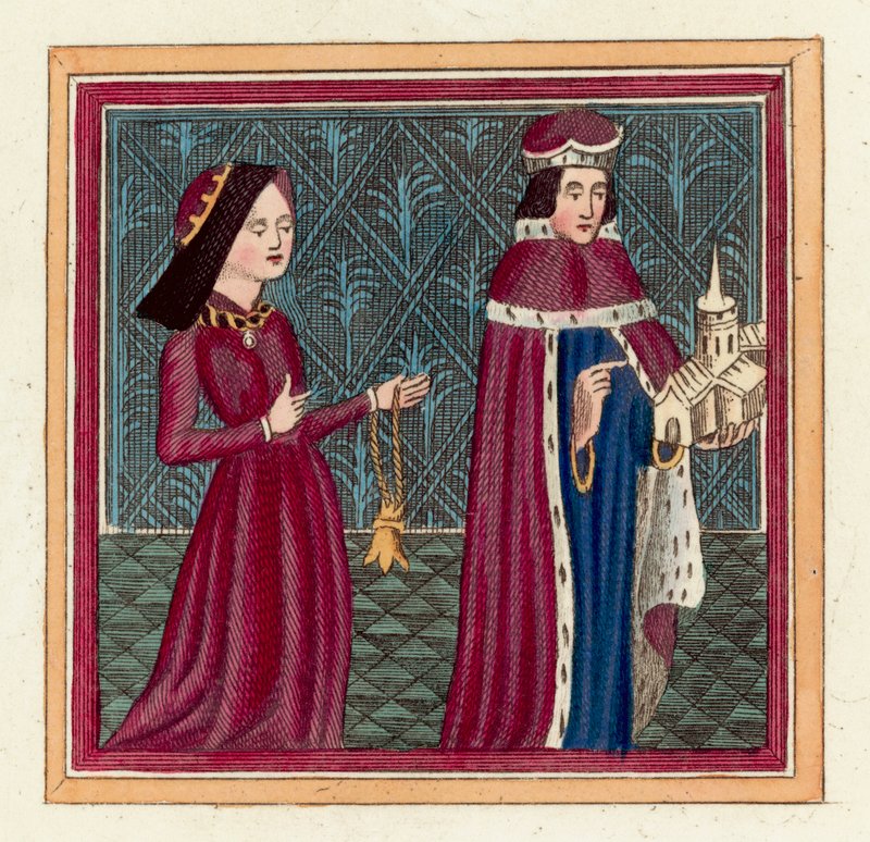 Gloucester Humphrey Duke ve ikinci eşi Eleanor Cobham (renkli gravür) by English School
