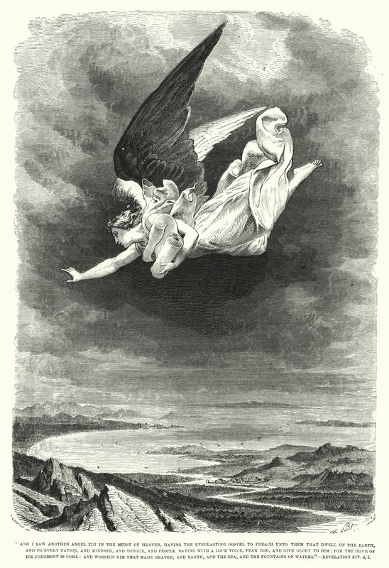 Cennetin ortasında uçan başka bir melek gördüm, Vahiy XIV, 6, 7 (gravür) by English School