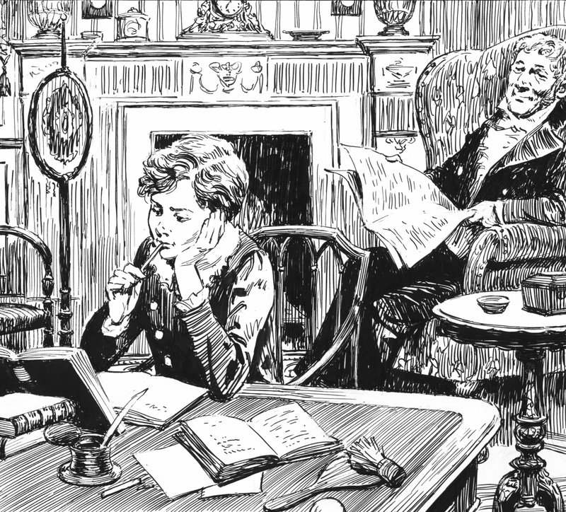 Charles Dickens tarafından Oliver Twist için illüstrasyon (kalem ve mürekkep) by English School