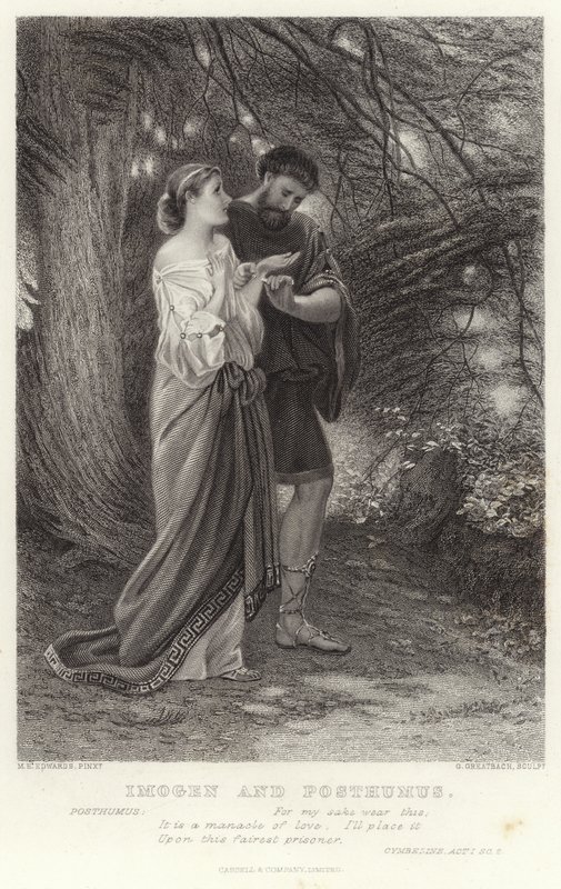Imogen ve Posthumus, Cymbeline, Act I, Sc 2 by English School