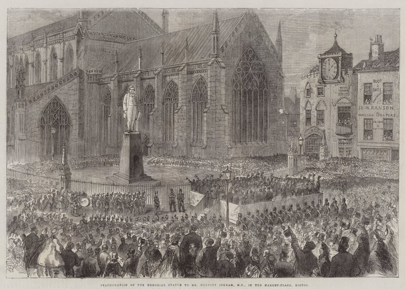 Anıt Heykelin Açılışı, Bay Herbert Ingram, Milletvekili, Market-Place, Boston (gravür) by English School