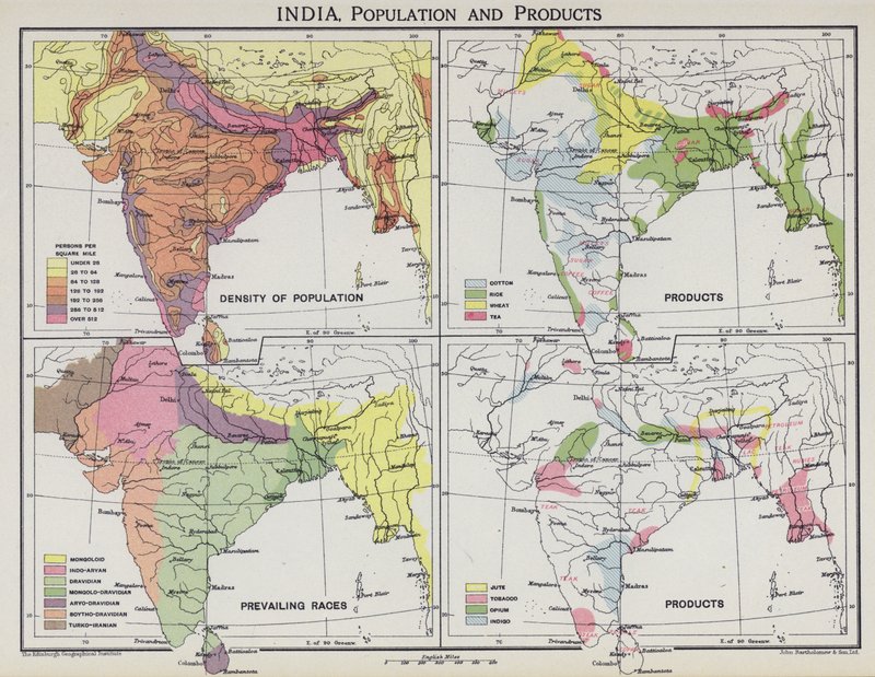 Hindistan, nüfus ve ürünler (renkli taş) by English School