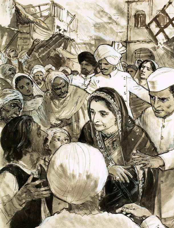 İsyanlar sırasında Ahmedabad şehrinde Indira Gandhi by English School
