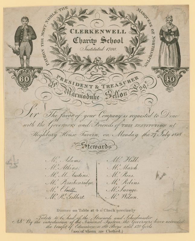 Clerkenwell Yardım Okulunun akşam yemeğine davet by English School