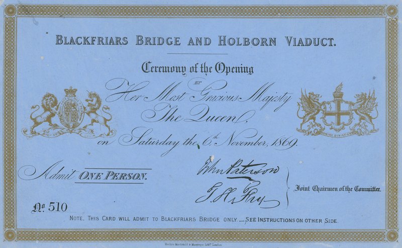 Blackfriars Köprüsü ve Holborn Viyadüğü açılışına davet by English School