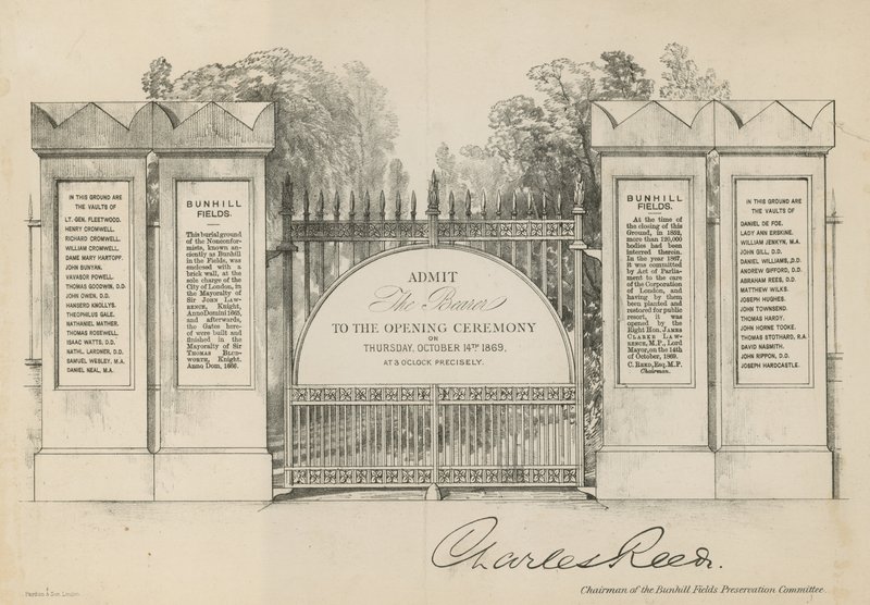 Bunhill Fields Mezarlığı açılışına davet by English School