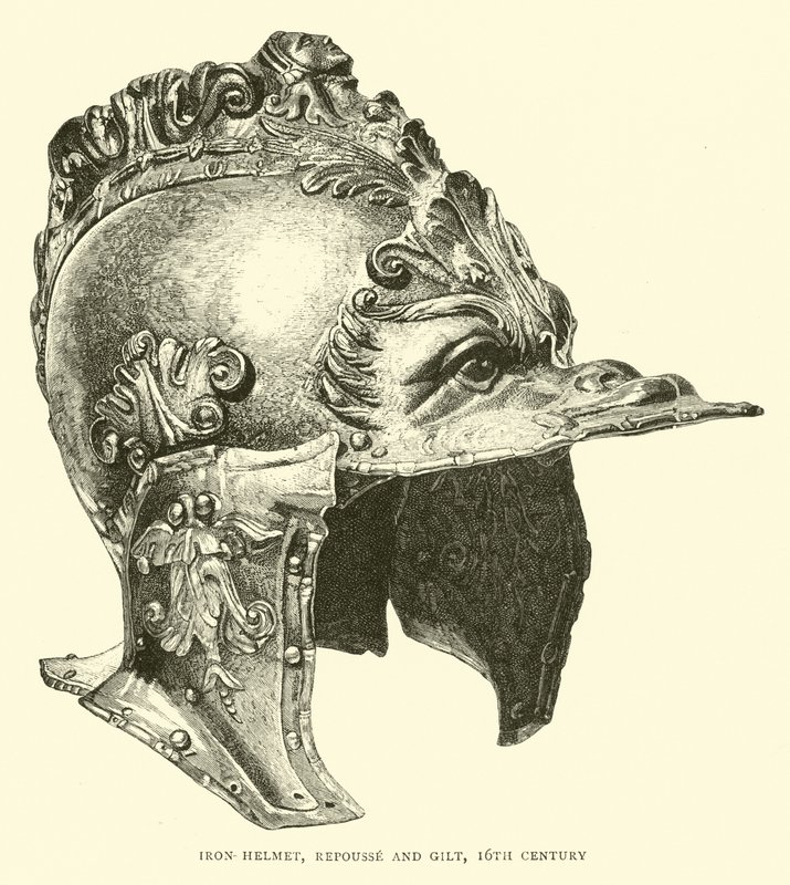 Demir miğfer, repousse ve yaldız, 16. yüzyıl by English School