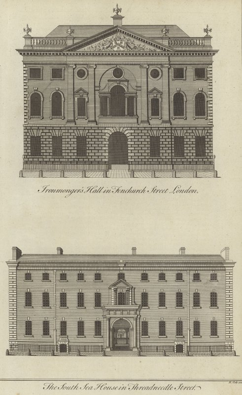 Ironmongers Hall, Fenchurch Caddesi ve Güney Denizi Evi, Threadneedle Caddesi, Londra by English School