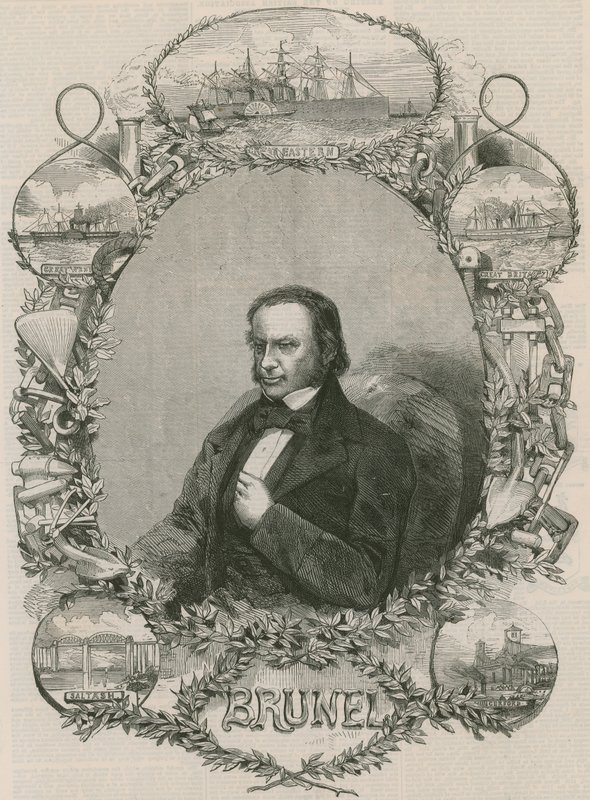 Isambard Kingdom Brunel, bazı başarılarıyla çevrili by English School