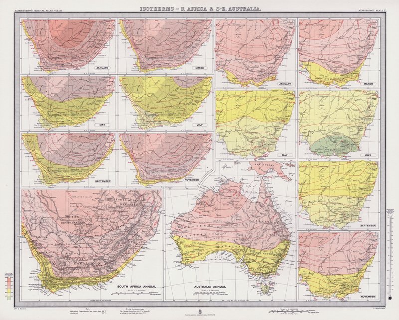 İzotermler, Güney Afrika ve Güney Doğu Avustralya (renkli taş) by English School