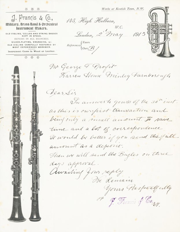 J Francis & Co, askeri, bando ve orkestra enstrümanı yapımcıları by English School