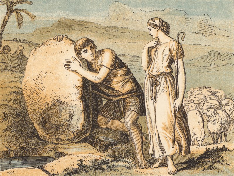 Jacob ve Rachel (renkli gravür) by English School