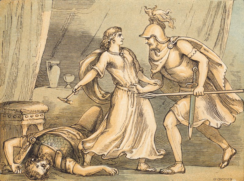 Jael ve Sisera (renkli gravür) by English School