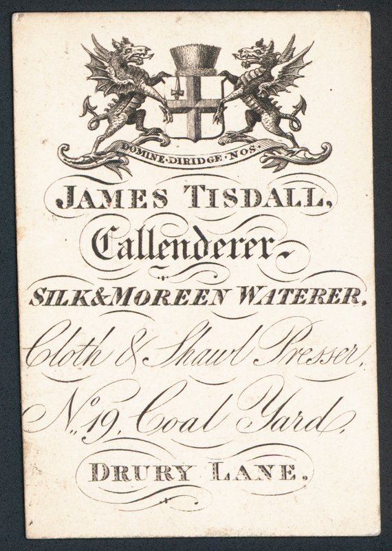 James Tisdall, Callenderer, silk and moreen waterer, ticari kart by English School