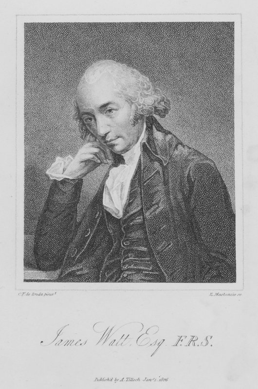 James Watt, İskoç mühendis ve mucit (gravür) by English School