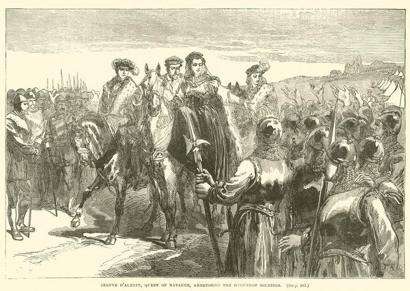 Jeanne d"Albret, Navarre Kraliçesi, Huguenot Askerlerine hitap ederken by English School