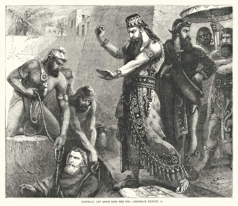 Yeremya Çukura indi, Yeremya XXXVIII, 6 (gravür) by English School