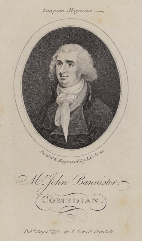 John Bannister, İngiliz aktör, komedyen ve tiyatro yöneticisi (gravür) by English School