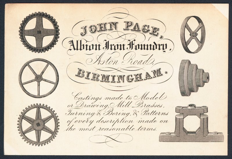 John Page, Albion Demir Dökümhanesi, ticari kart by English School