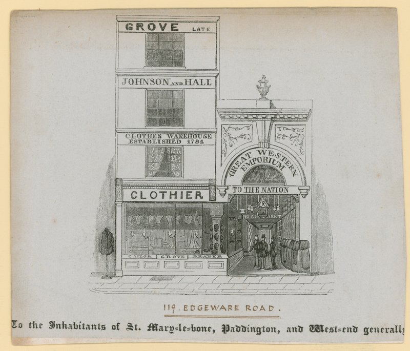 Johnson and Hall, kumaşçı, 119 Edgware Yolu by English School