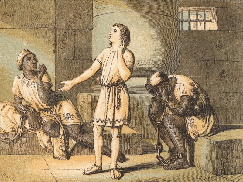 Joseph Hapishanede (renkli gravür) by English School