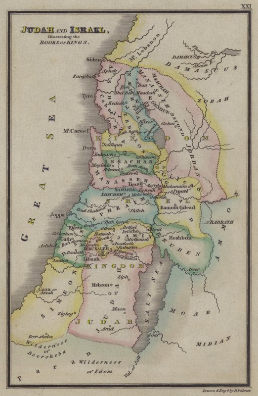 Yahuda ve İsrail, Kralların Kitaplarını gösteriyor (renkli gravür) by English School