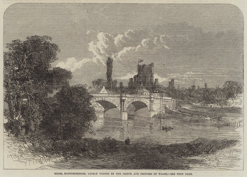 Kelso, Roxburghshire, son zamanlarda Galler Prensi ve Prensesi tarafından ziyaret edildi (gravür) by English School