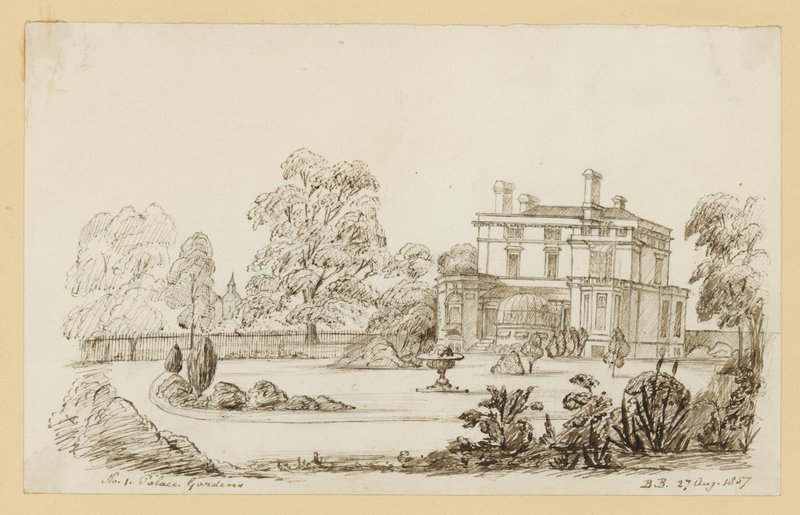 Kensington Sarayı Bahçeleri; 27 Ağustos 1857 tarihli (kağıt üzerine mürekkep) by English School