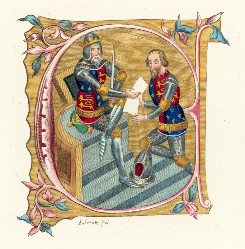 Kral Edward III ve Prens Edward (renkli gravür) by English School