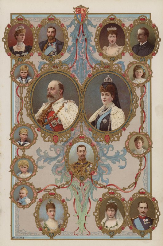 Kral Edward VII, Kraliçe Alexandra ve çocukları ve torunları (renkli taş) by English School