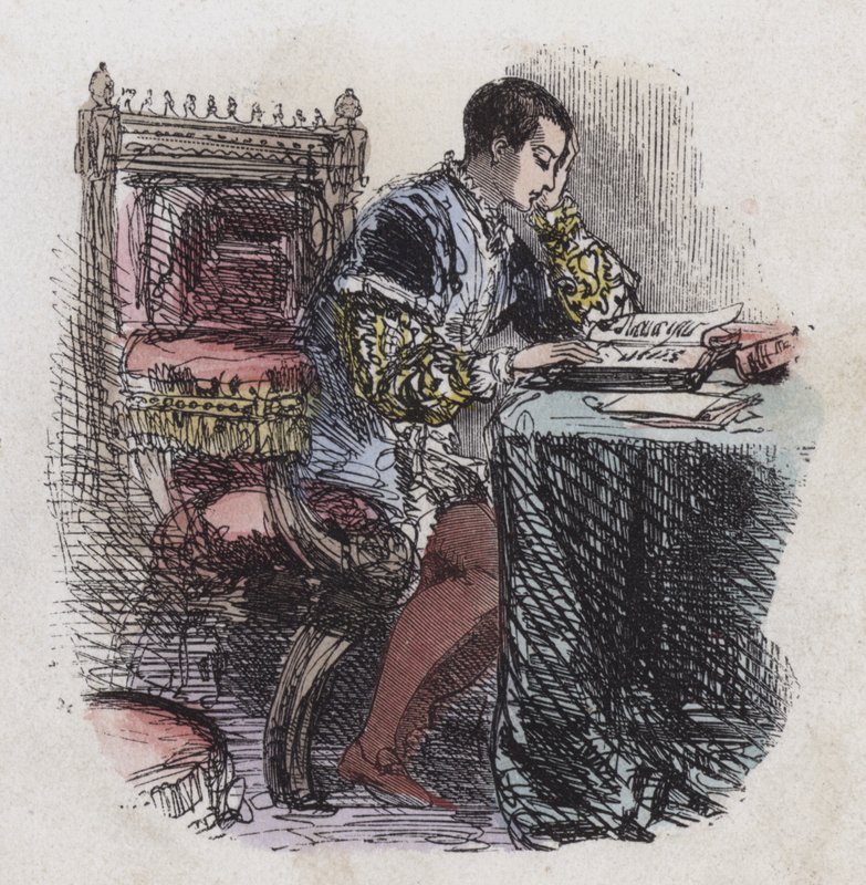 King Edward VI okuması (renkli gravür) by English School
