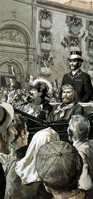 Kral Emmanuel, Garibaldi tarafından alenen İtalya kralı ilan edildi. by English School