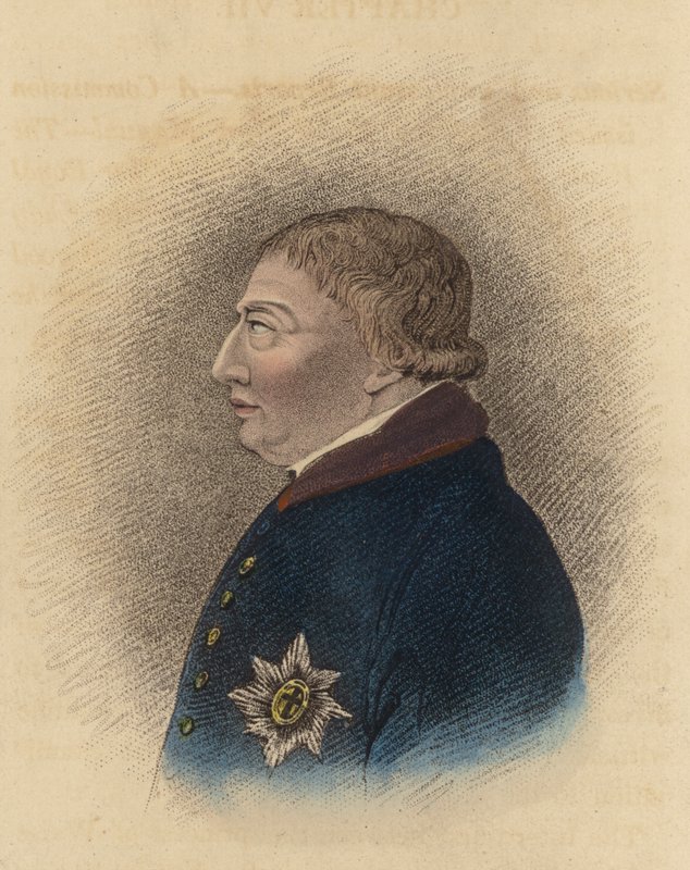 Kral George III, Windsor'da hastalığı sırasında çekilmiş bir eskizden (renkli gravür) by English School