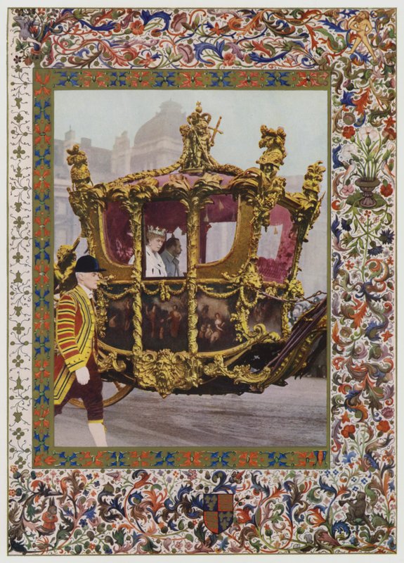 King George V ve Queen Mary, Eyalet Arabasına biniyor (renkli taş) by English School