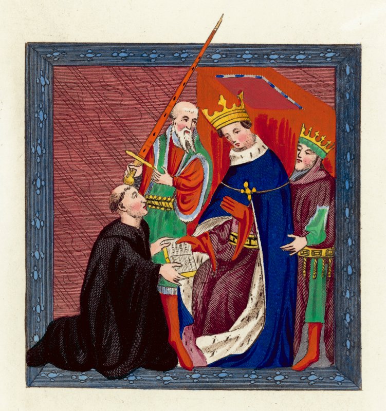 Kral Henry VI ve John Lydgate (renkli gravür) by English School